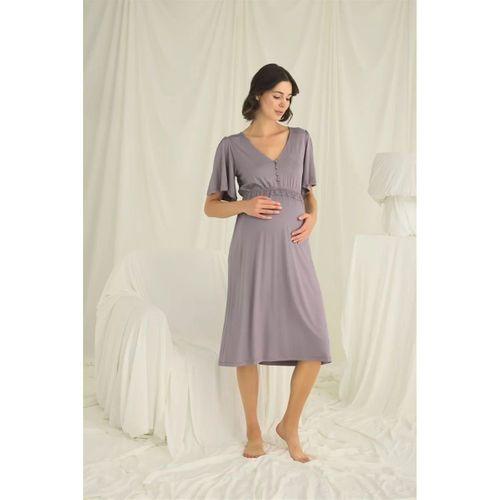 Dantelli Önden Düğmeli Hamile Lohusa Gecelik