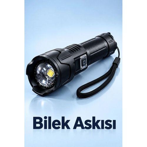 Şarjlı Led El Feneri Zoomlu Type C Şarjlı Dijital Batarya Göstergeli