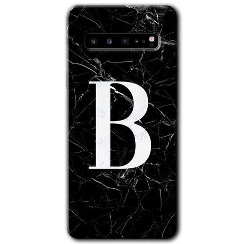 Potkal Hediye Fabrikası Samsung Galaxy S10 Plus Kılıf HD Desen Baskılı Arka Kapak - Siyah Mermer Desenli B Harfi