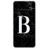 Potkal Hediye Fabrikası Samsung Galaxy S10 Plus Kılıf HD Desen Baskılı Arka Kapak - Siyah Mermer Desenli B Harfi