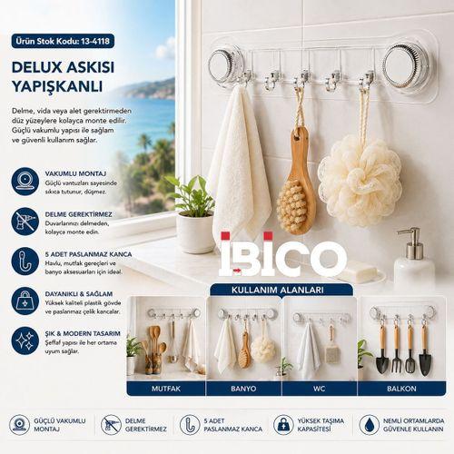 Vakumlu Yapışkanlı 5 Kollu Plastik Askı