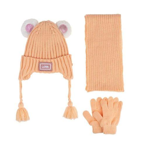 Kitti Kitti Bebe Kız Atkı Bere Eldiven Takım (1-4 Yaş) K24160-01 Şeftali