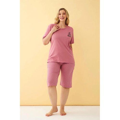 Kadın Somon “live The Dream” Yazılı Büyük Beden Kapri Pijama Takımı