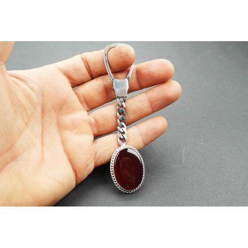 Akik Taşlı Gümüş Çerçeve  Anahtarlık