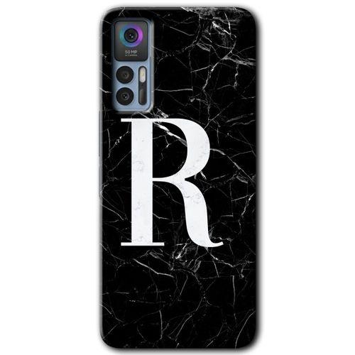 TCL 30 Kılıf HD Desen Baskılı Arka Kapak - Siyah Mermer Desenli R Harfi