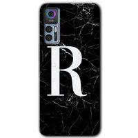 TCL 30 Kılıf HD Desen Baskılı Arka Kapak - Siyah Mermer Desenli R Harfi