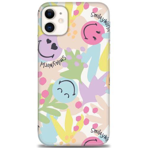 iPhone 11 Kılıf HD Baskılı Kılıf - Smiley World + Tam Ekran Koruyucu