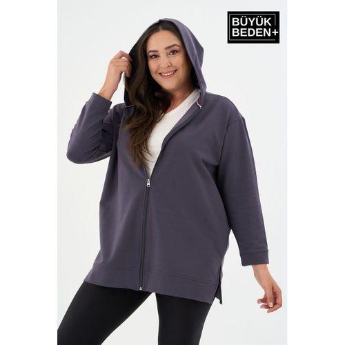 Kadın Tunik Büyük Beden Fermuarlı Kapşonlu Sweat Hırka SPR26BTK955