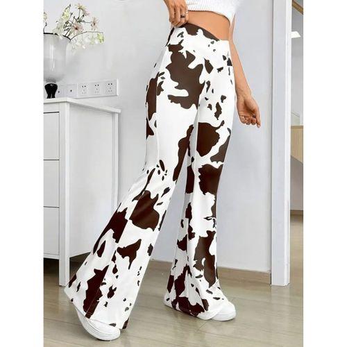 Kadın Yüksek Bel Geniş V Kesim Inek Desen Detaylı Dalgıç Tayt