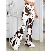 Kadın Yüksek Bel Geniş V Kesim Inek Desen Detaylı Dalgıç Tayt