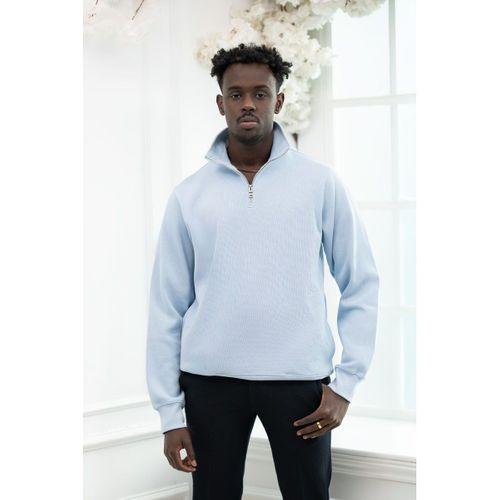 Regular Fit Fermuarlı Dik Yaka Pamuklu Selanik Kumaş Yan Cepli Kazak