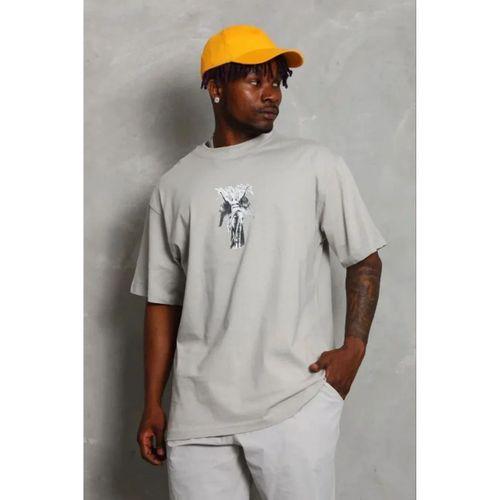 Erkek Baskılı T-Shirt Kısa Kol Bisiklet Yaka Regular Fit Rahat Kalıp Günlük Tişört - Gri