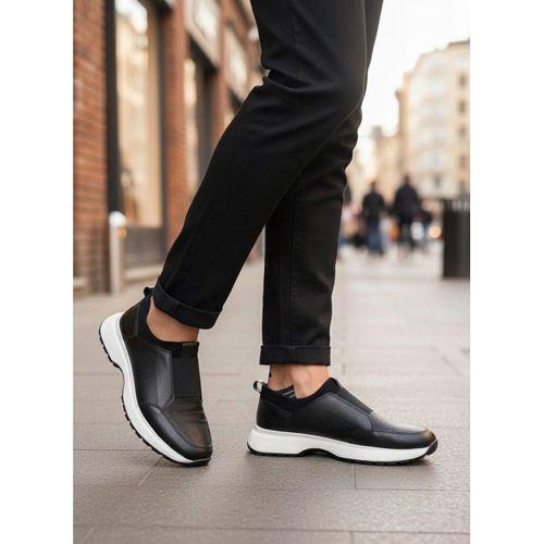 BA0244 İçi Dışı Hakiki Deri Bantlı Rahat Taban Casual Siyah Erkek Ayakkabı