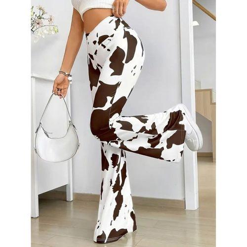 Kadın Yüksek Bel Geniş V Kesim Inek Desen Detaylı Dalgıç Tayt