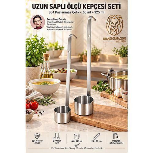 Uzun Saplı Yağ Şarap Sos Ölçü Kepçesi Seti İkili Kanca Askılı Likit Dozajlayıcı Maşrapa 18/10 Paslanmaz Çelik 723751