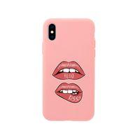 iPhone Xs Max Hello Kiss Premium Pembe Lansman Silikonlu Kılıf