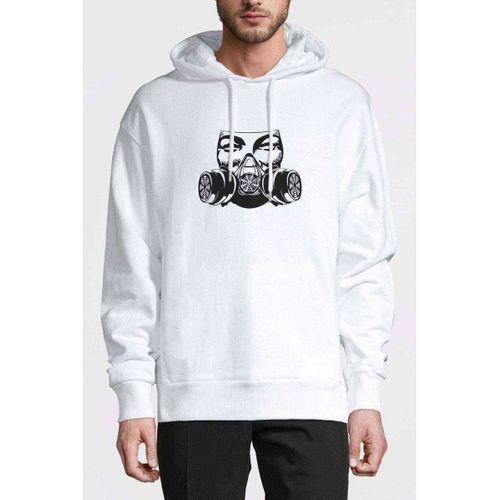 Mask Baskılı Beyaz Erkek Kapşonlu Sweatshirt