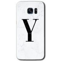 Potkal Hediye Fabrikası Samsung Galaxy S7 Edge HD Baskılı Kılıf + 9D Tam Ekran Koruyucu - Beyaz Mermer Desenli Y Harf