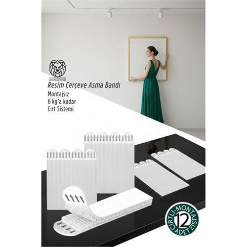 Güçlü Resim Çerçeve Asma Bandı 12'li Set - 6Kg Taşıma Kapasiteli Duvar Delmeyen Cırt Sistemi