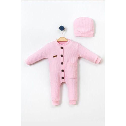 %100 Pamuk Ahşap Düğmeli Şapkalı Tulum