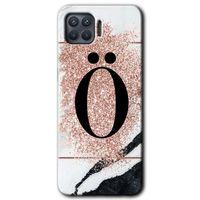 Oppo Reno 4 Lite HD Baskılı Kılıf + 9D Tam Ekran Koruyucu - Pembe Mermer Desenli Ö Harfi