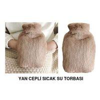 Sıcak Su Torbası Yan Cepli Bej  Peluş Termofor 27x17x2cm 750ml