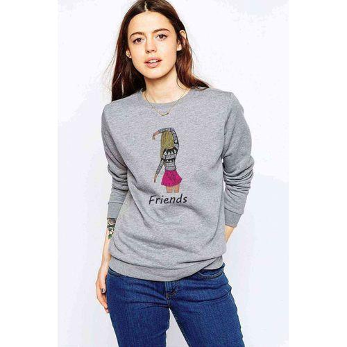 Friends Kalpli Kızlar Friends Baskılı Gri Kadın Sweatshirt