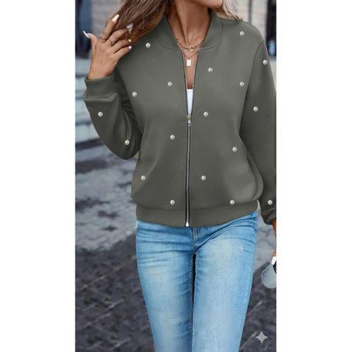 Kadın Uzun Kollu önden Fermuarlı Incili Kısa Modal Ceket