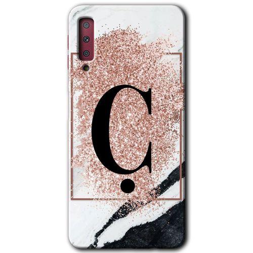 Galaxy A7 2018 Kılıf HD Desen Baskılı Arka Kapak - Pembe Mermer Desenli Ç Harfi + Kırılmaz Cam