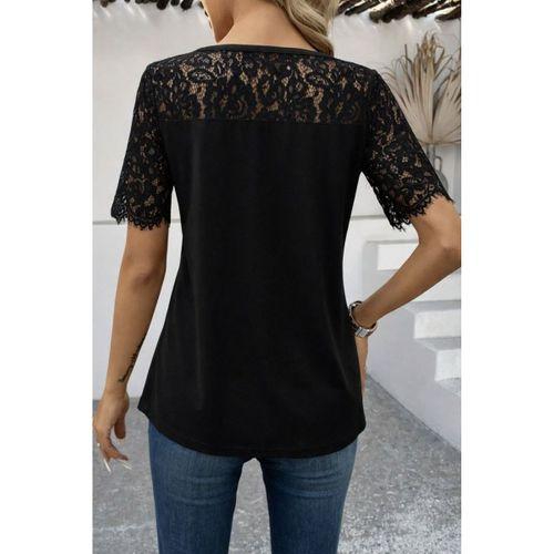 Kadın Kısa Kollu Dantel Detaylı Yandan Düğmeli Waffle Bluz