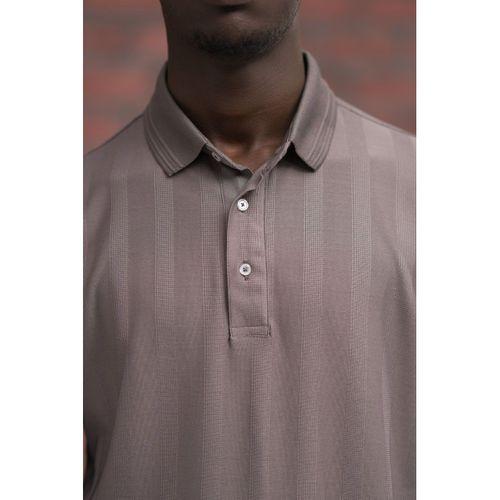 Regular Fit Likralı Kendinden Çizgili Polo Yaka T-Shirt