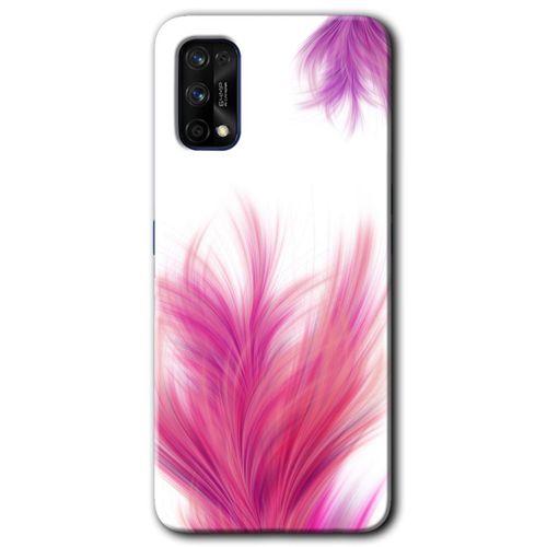 MRCİLETİSİM Realme 7 Pro Kılıf Baskılı Kapak - Pembe Tüy + 5D Tam Kaplayan Cam