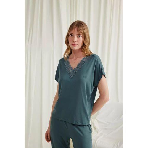 Kısa Kollu V Yakalı Dantelli Pijama Takımı