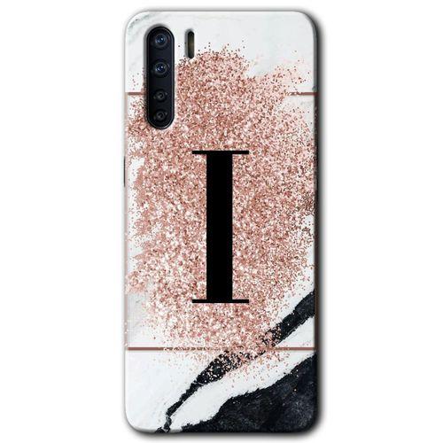 Oppo A91 Kılıf HD Desen Baskılı Arka Kapak - Pembe Mermer Desenli I Harfi + Kırılmaz Cam