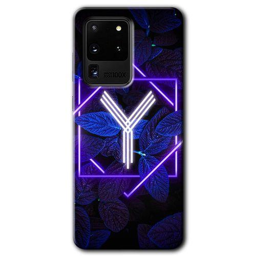 MRCİLETİSİM MRCİLETİSİM Samsung Galaxy S20 Ultra Kılıf HD Desen Baskılı Arka Kapak + Temperli Cam - Dark Neon Yaprak Y Harf