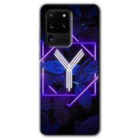 MRCİLETİSİM MRCİLETİSİM Samsung Galaxy S20 Ultra Kılıf HD Desen Baskılı Arka Kapak + Temperli Cam - Dark Neon Yaprak Y Harf