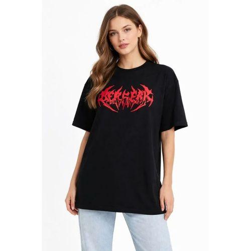 Baskılı T-Shirt Yazlık Kısa Kol Bisiklet Yaka Rahat Kalıp Tişört - Siyah