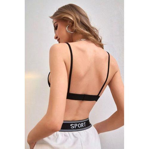 Kadın Siyah Kapsız Crop Top Bluz Sırtı Açık Esnek Kumaş Şık Kadın Üst Giyim
