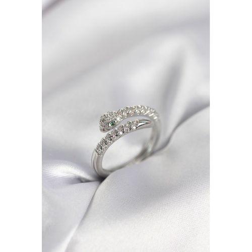 Yılan Model Gümüş Renk Zirkon Taşlı Kadın Yüzük