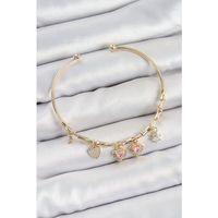 Pirinç Zirkon Taşlı Pembe Kalp Model Gold Renk Charm Bileklik