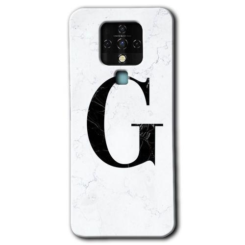 Tecno Camon 16 Kılıf HD Desen Baskılı Arka Kapak - Beyaz Mermer Desenli G Harfi