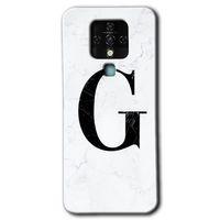 Tecno Camon 16 Kılıf HD Desen Baskılı Arka Kapak - Beyaz Mermer Desenli G Harfi