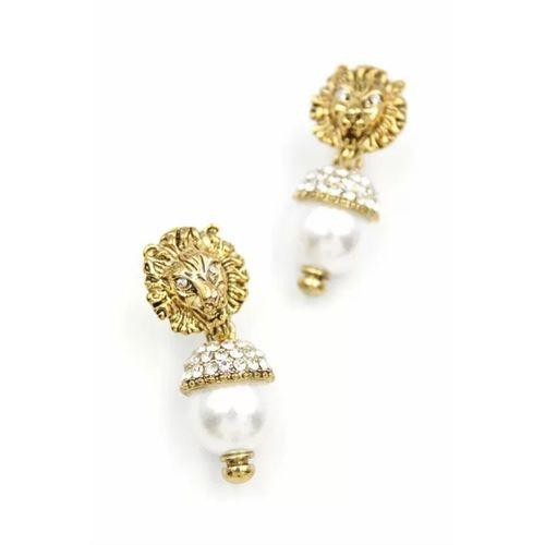 İncili Aslan Küpe - Bronz