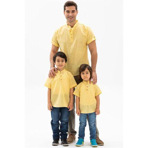 Kısa Kol Şantuklu Pamuk Bodrum Yazlık Erkek Çocuk Tshirt Sarı 3073