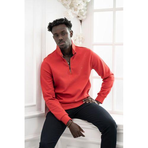 Regular Fit Biyeli Fermuarlı Dik Yaka Armürlü Pamuklu Sweatshirt