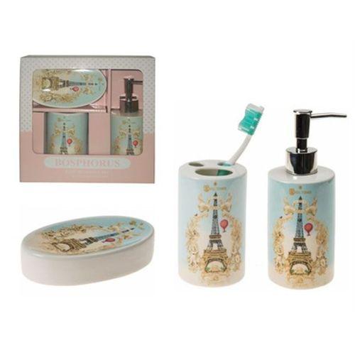 Seramik Üçlü Banyo Seti Romantik Yeşil Model