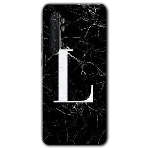 Potkal Hediye Fabrikası Xiaomi Mi Note 10 Lite Kılıf HD Desen Baskılı Arka Kapak - Siyah Mermer Desenli L Harfi