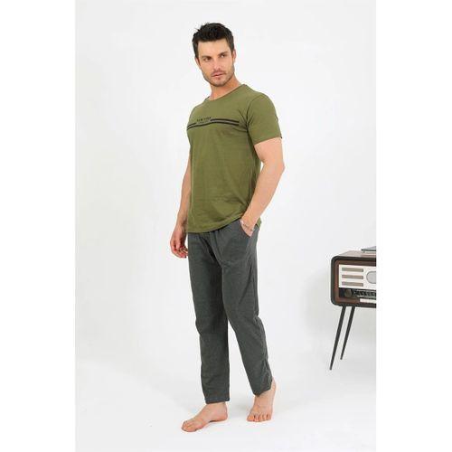 Erkek Pamuk Kısa Kol Pijama Takım Haki