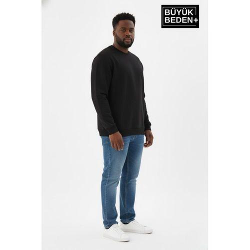 Erkek Büyük Beden Bisiklet Yaka Kollar ve Etek Ribanalı İnce Sweatshirt SPR26BSW956