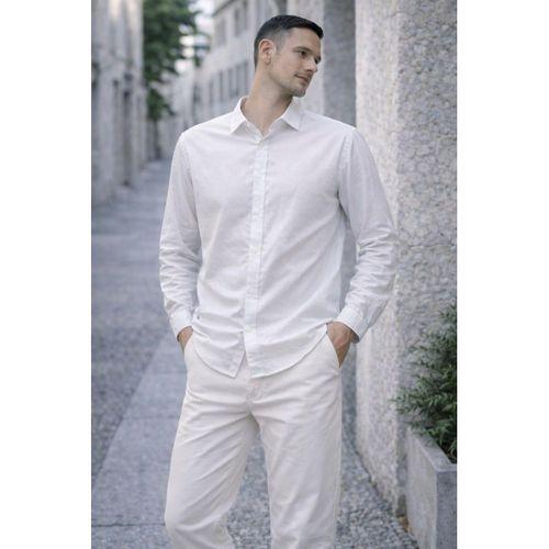 Faulkner Modal Kumaş Yakalı Uzun Kollu Yazlık Erkek Gömlek - Ekru